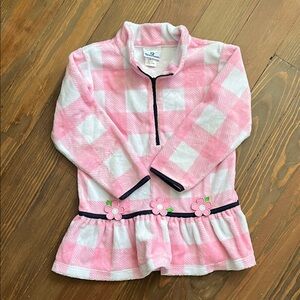 Florence Eiseman Pink & White Checkered 1/4 Zip Fleece with Floral Trim